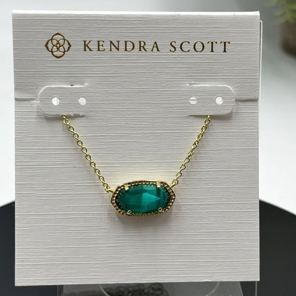 Kendra Scott Classic Signature Elisa Gold Plated Green Cats Eye necklace new‎